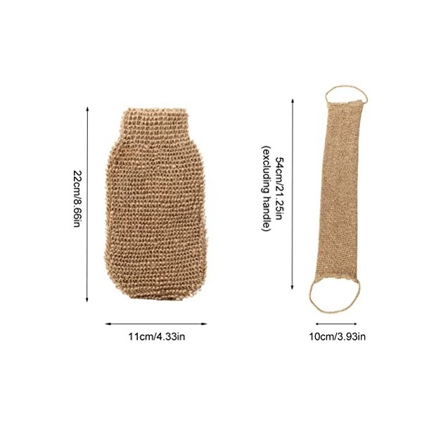 Edinber Lot de 2 gants exfoliants en toile de jute avec sangle pour le dos - Pour le corps et le dos