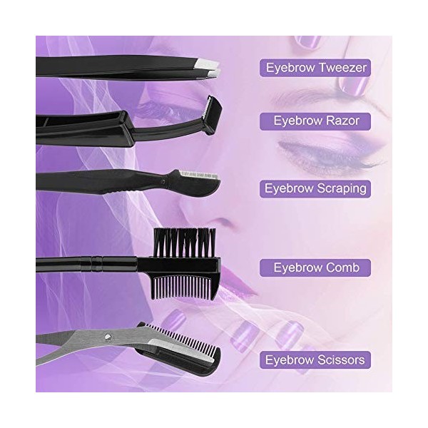 Kit de Sourcils, Portable Ensemble de Soins,avec Pince à Sourcils, Ciseaux à Sourcils,Peigne à Sourcils,Brosse a Sourcils, ki