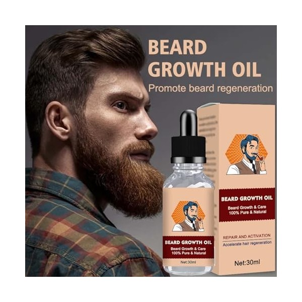Huile de croissance de barbe,Croissance des cheveux de moustache, huile de barbe pour la croissance des hommes - Soin de la b