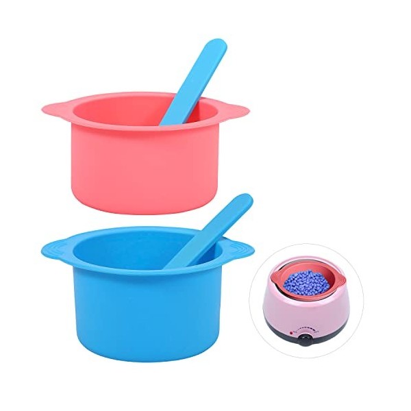 2pcs Chauffe Pot de Cire, Bol Chauffant avec 2pcs Bleu Spatule de Cire en Silicone Bol Chauffant Cire Bougie Réutilisables Co