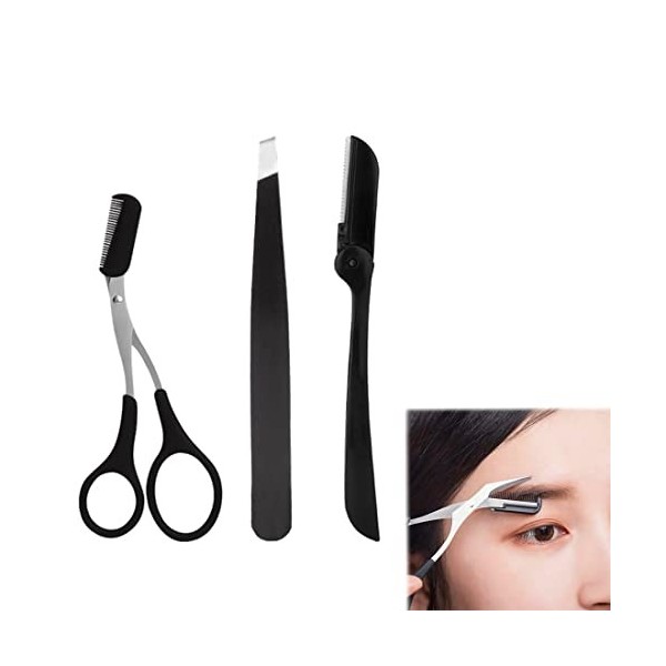 Ensemble Professionnel de Tondeuse à Sourcils, 3 Pièces Ensemble de Pinces à Ciseaux Sourcils, Acier Inoxydable, Petits Cisea