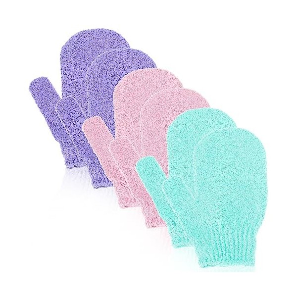 WLLHYF Lot de 3 paires de gants exfoliants pour le corps - Double texture - Gants de bain pour douche, spa, massage, peau mor