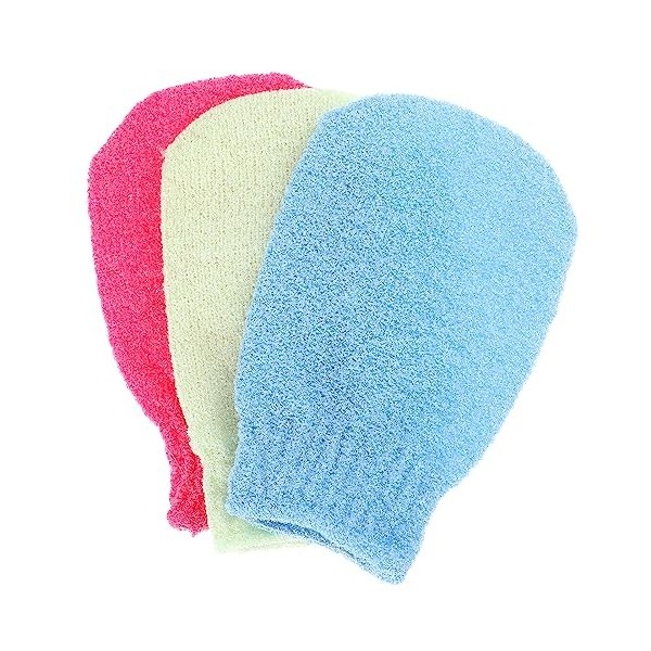 WLLHYF Lot de 3 paires de gants exfoliants pour le corps - Double texture - Gants de bain pour douche, spa, massage, peau mor...