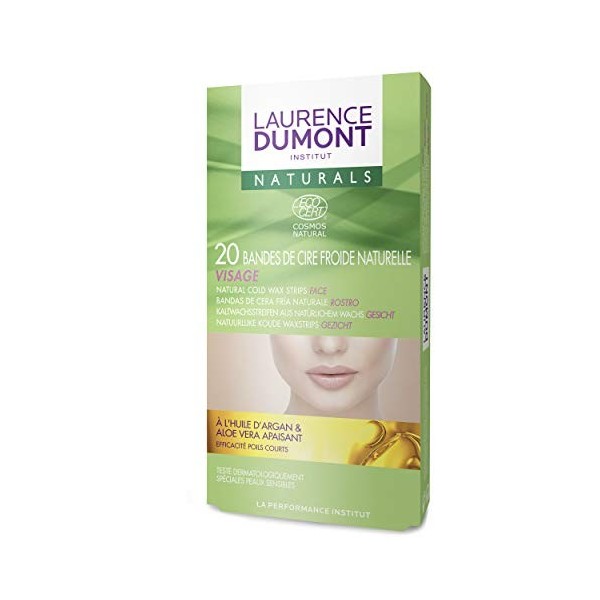 Laurence Dumont Institut 20 Bandes de Cire Froide Naturelle à lHuile dArgan/Aloe Vera Apaisant Visage