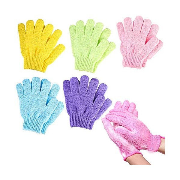 Schneespitze 5 paires Gants Exfoliants,Gants de bain Exfoliant,Gants Exfoliants de Double Face,Douche Bain Gants pour enfants