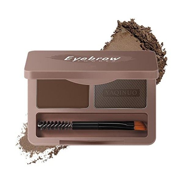 Ombre à sourcils, Poudre de maquillage imperméable pour les sourcils, 2 couleurs Brow Tint Powder Makeup Brush Mirror Box Kit