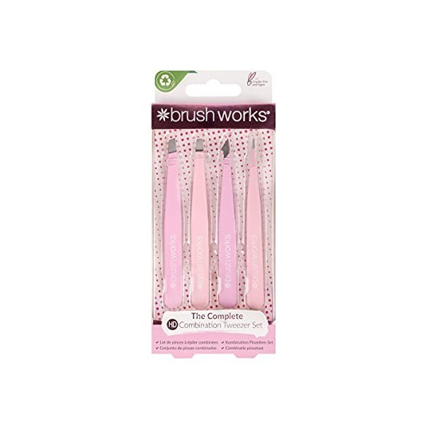 Brushworks 52 56 369 Lot de 4 pinces à épiler Rose Taille unique