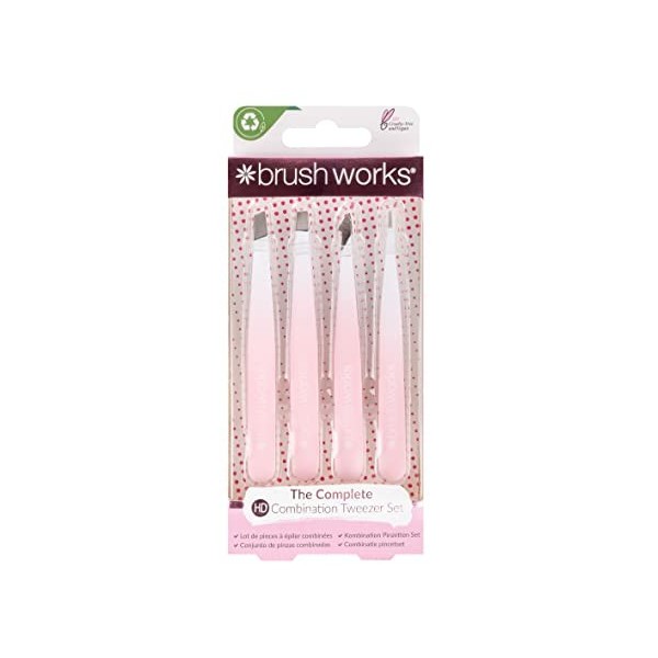 Brushworks HD 4 Piece Combination Tweezer Set Lot de pinces à épiler combinées White