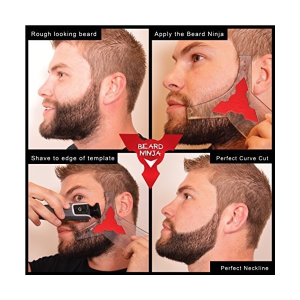 Le Beard Ninja - Pochoir de barbe | Outil de conception de barbe | Modèle de coiffage de barbe pour une symétrie parfaite | F