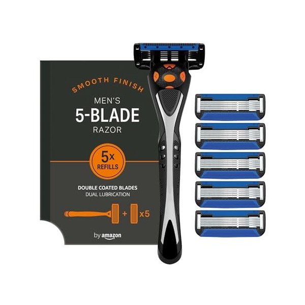 by Amazon Rasoir à 5 lames pour homme avec 6 recharges, 6 pièces