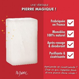 Monsieur Barbier : Vraie Pierre dAlun naturelle et bio pour soin après-rasage homme - Apaise les irritations et calme le feu