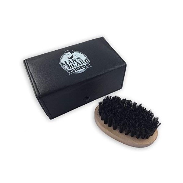 mans beard - brosse à barbe avec etui simili cuir - manche en bois exotique