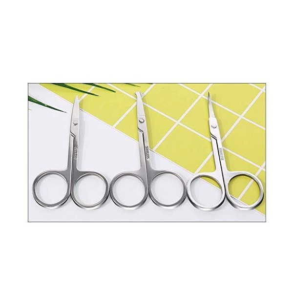 Lot de 3 ciseaux pour poils de nez incurvés et arrondis pour sourcils, poils du visage et moustache