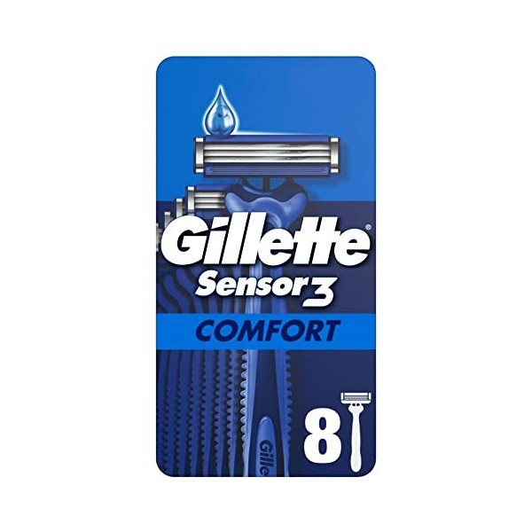 Gillette Sensor3 Comfort, Rasoirs Jetables Pour Homme, Lot De 8 Rasoirs