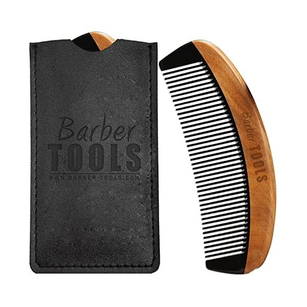 Peigne barbe et moustache en bois de santal et corne de buffle. Avec son étui de rangement. ✮ BARBER TOOLS ✮