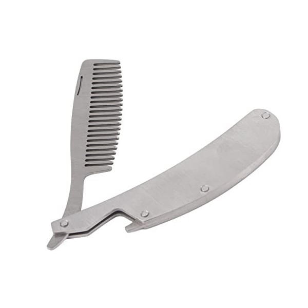 Peigne à Barbe, Peigne à Barbe Portable En Acier Inoxydable Pliant Barbe Style Outils De Coiffure Bouton Poussoir Pliant Outi