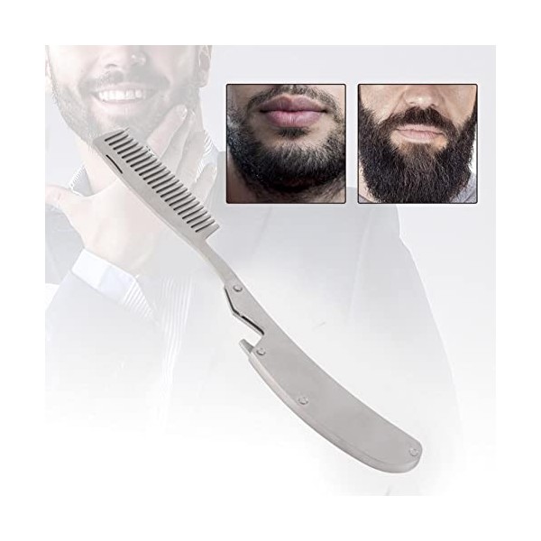 Peigne à Barbe, Peigne à Barbe Portable En Acier Inoxydable Pliant Barbe Style Outils De Coiffure Bouton Poussoir Pliant Outi