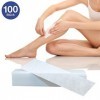 Lot de 100 bandes non tissées pour cire chaude et pâte à sucre - Anti-déchirure - Pour tout type dépilation sur les jambes, 