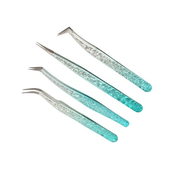 Lot de 4 Pinces à épiler de Précision en Acier Inoxydable pour Nail Art, Légères, Portables, Poignée Confortable, fonctionnal