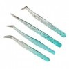 Lot de 4 Pinces à épiler de Précision en Acier Inoxydable pour Nail Art, Légères, Portables, Poignée Confortable, fonctionnal