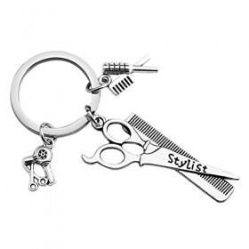 SOIMISS 1 PC Porte-clés Sèche-Cheveux Peignes Ciseaux Pendentif Porte-clés Pendentif Ornement Cadeau pour Coiffeur Coiffeur C