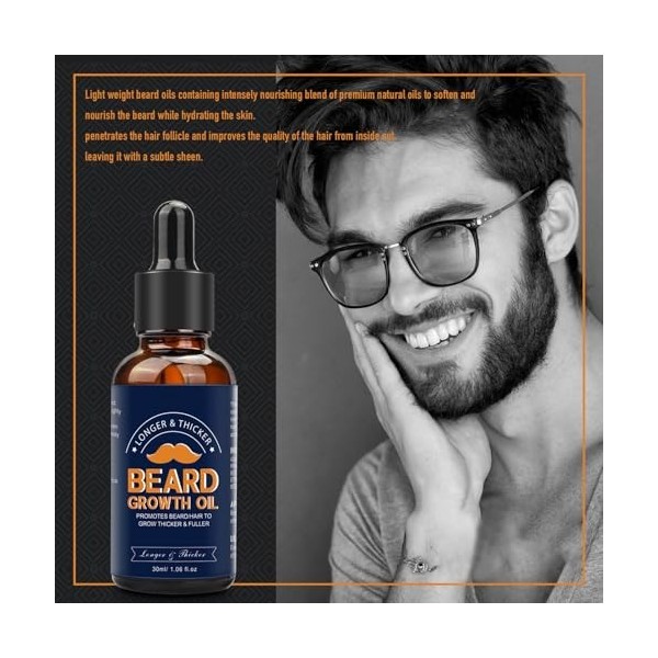 Huile de barbe, Après-shampoing à lessence de barbe naturelle nourrissante et réparatrice douce 30 ml, Produits de renforcem