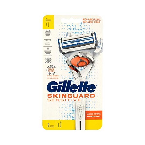 Gillette SkinGuard Sensitive Rasoir avec technologie Flexball pour peaux sensibles homme + 2 lames de rechange