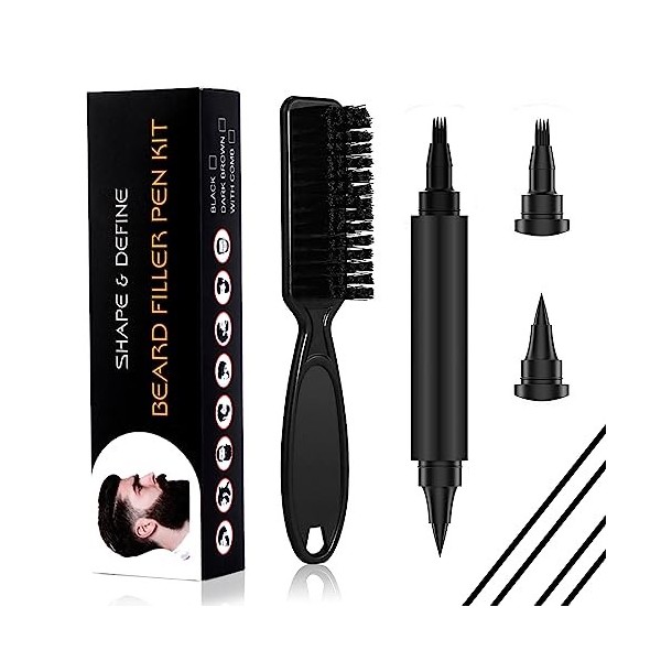 Sporgo Stylo à barbe double tête pour homme : kit de croissance de barbe avec sculpteur de barbe, kit de remplissage de barbe