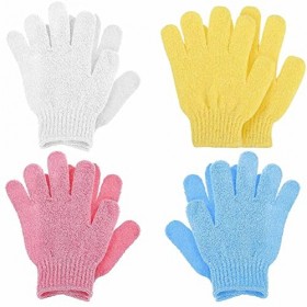 Lot de 4 gants exfoliants double face - Gants de douche en microfibre - Nettoyage en profondeur des cheveux incarnés - Peau m
