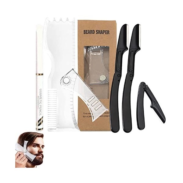 FFXS Pochoir à Barbe, Pochoir à Barbe réglable pour Homme Transparent, Coupe Barbe 3 en 1 Couper la Courbe Pain Remodeler Le 