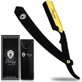 Rasoir coupe-choux professionnel de barbier à bord droit, comprend un coffret cadeau lames non incluses , noir