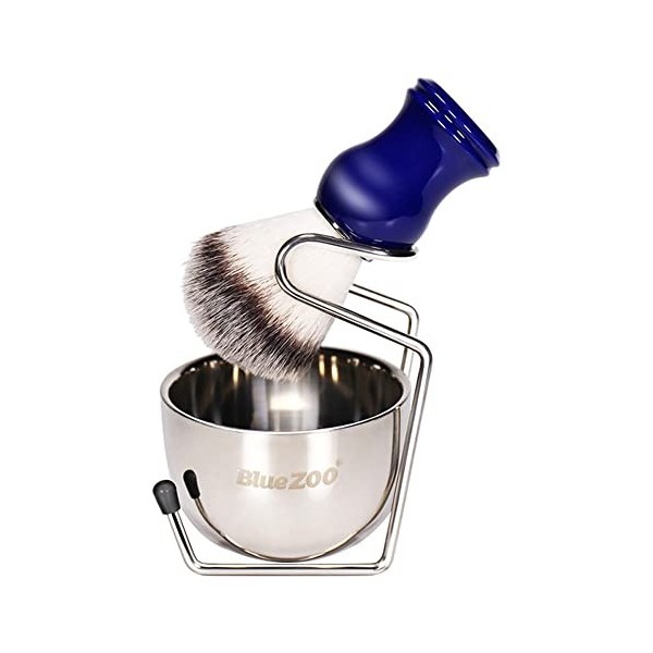 Kit de blaireau de rasage 3 en 1 avec cadre de rasage, bol à savon et brosse de rasage en poils pour homme avec support de ra