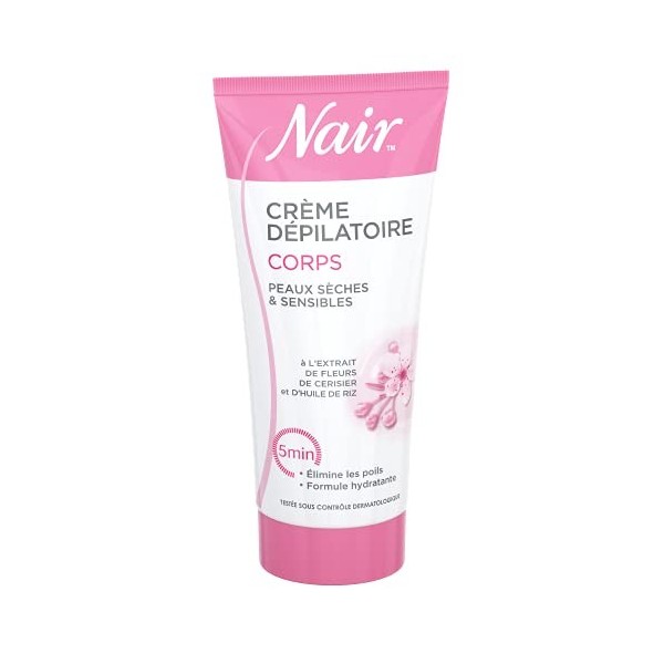 NAIR - Crème Dépilatoire Corps spécial Peaux Sèches & Sensibles, aux Extraits de Fleur de Cerisier & dHuile de Riz, Formule 