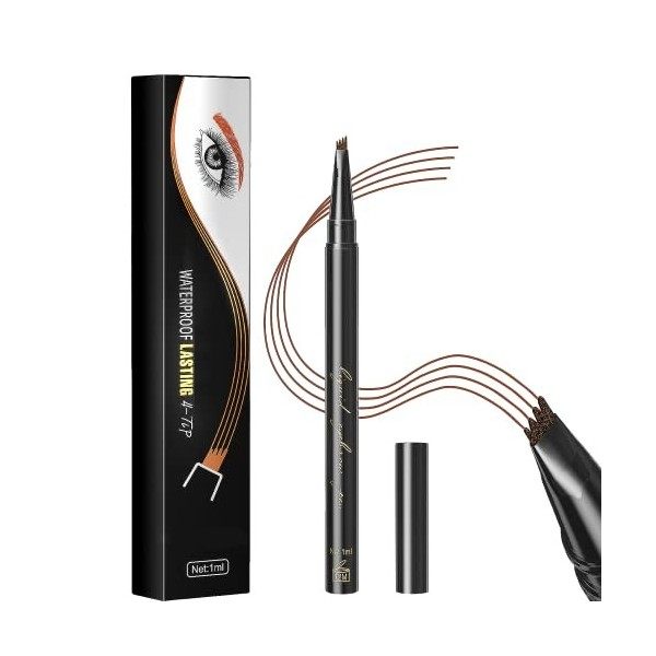 Crayon à Sourcils HOUSN Marron Foncé Stylo à Sourcils Liquide avec Quatre Pointes,Imperméable à leau & Longue Durée Résistan