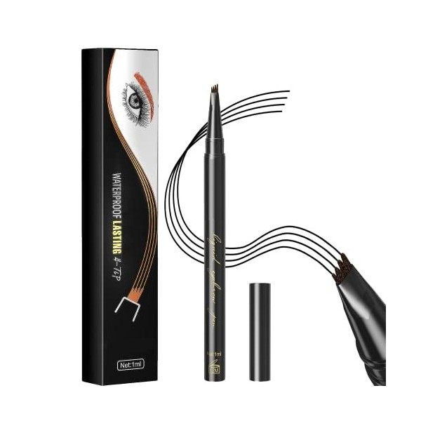 Crayon à Sourcils HOUSN Marron Foncé Stylo à Sourcils Liquide avec Quatre Pointes,Imperméable à leau & Longue Durée Résistan