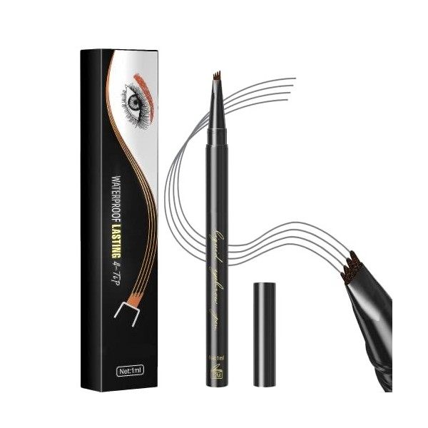 Crayon à Sourcils HOUSN Marron Foncé Stylo à Sourcils Liquide avec Quatre Pointes,Imperméable à leau & Longue Durée Résistan