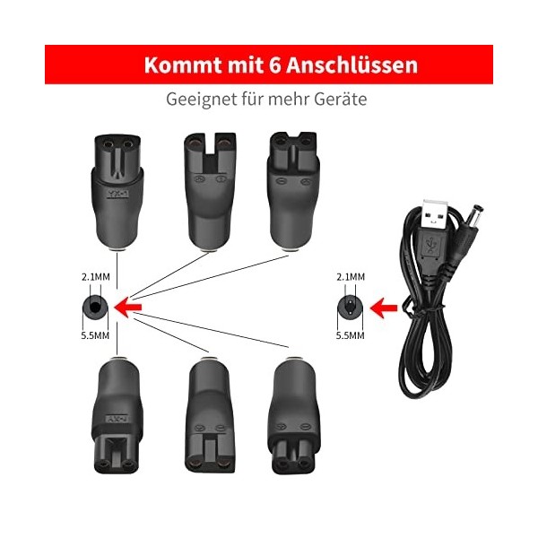 MEROM Câble dalimentation USB 5 V compatible avec les rasoirs Remington HC5810 HC4250 HQ8505 5000/7000 Series Bloc daliment