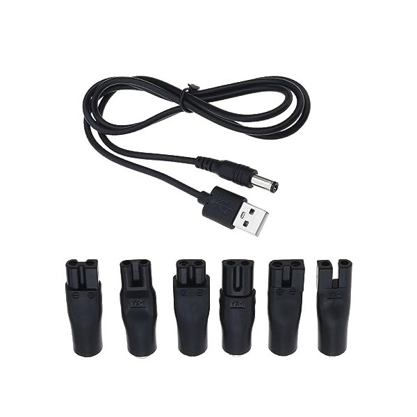 Câble de Recharge pour Rasoir USB avec 6pcs Tête de Connecteur Compatible avec Philips Compatible avec Cordon de Chargeur Dur