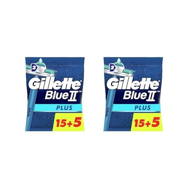 Gillette Blue Ii Plus Rasoirs Jetables Homme, Le paquet de 20 rasoirs Lot de 2 