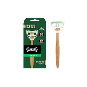 Wilkinson Sword Xtreme 3 Bamboo Hybrid - Rasoir en bambou renouvelable + 6 recharges avec 3 feuilles flexibles pour obtenir u