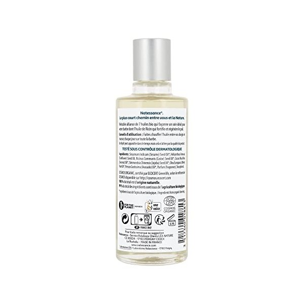 Natessance - Huile À Barbe Au Ricin - Homme - Certifié Bio Cosmos Organic - Flacon de 100 ml