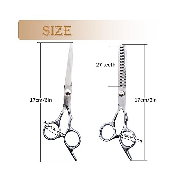 DuEgg Ciseaux de Coiffure 2 Pcs, Ciseaux Coiffure Set Flat Ciseaux et des Ciseaux Crantès, Ciseaux Coiffure Professionnel Poi