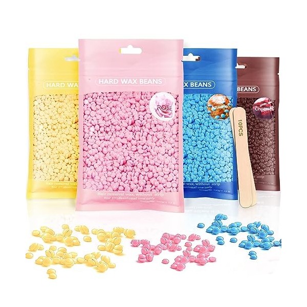 Perles de cire, 400 g Perles de Cire avec 10 Spatules en Bois pour Lépilation du Corps Entier, La Cire Chaude, lépilation B