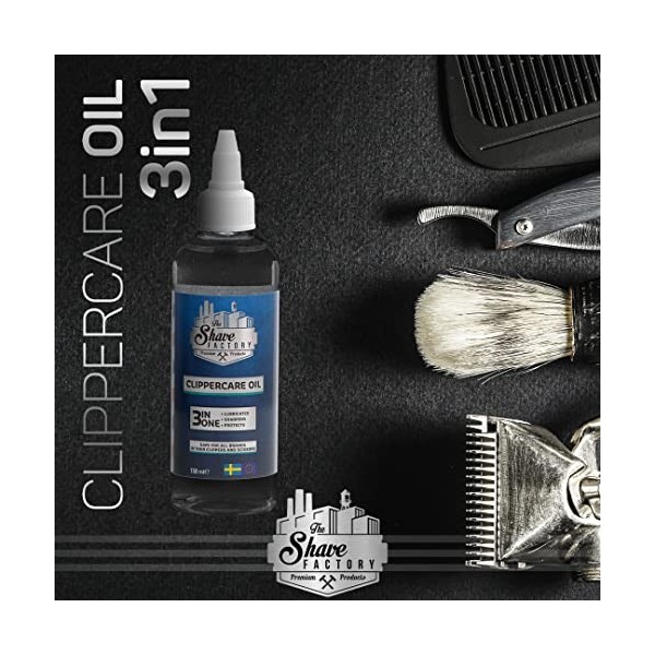 The Shave Factory® Huile Tondeuse 3-en-1 150 ml | Huile pour machines | Entretien de votre tondeuse à cheveux