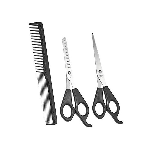 Lot de 3 accessoires de salon de coiffure incluant ciseaux standards, ciseaux à effiler et peigne