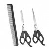 Lot de 3 accessoires de salon de coiffure incluant ciseaux standards, ciseaux à effiler et peigne