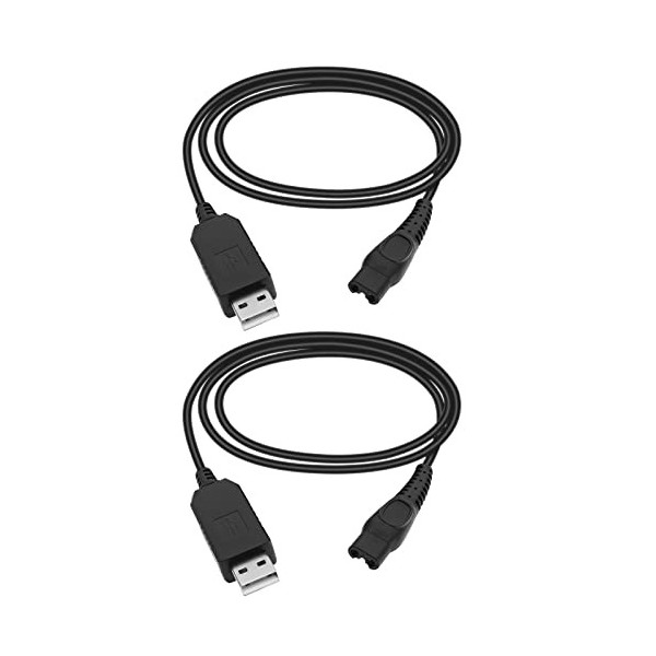 Lot de 2 câbles de chargement USB pour rasoir Philips Norelco HQ8505 HQ6 HQ7 HQ8 HQ9 RQ10 RQ11 RQ12 HS8 PT7 S500 Series AT750