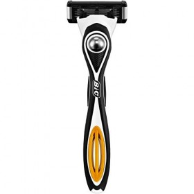 BIC Flex5 Hybrid Rasoir pour Homme - Glisse Parfaite Et Douce - Corps Noir et Orange, Blister de 1 + 4 Recharges