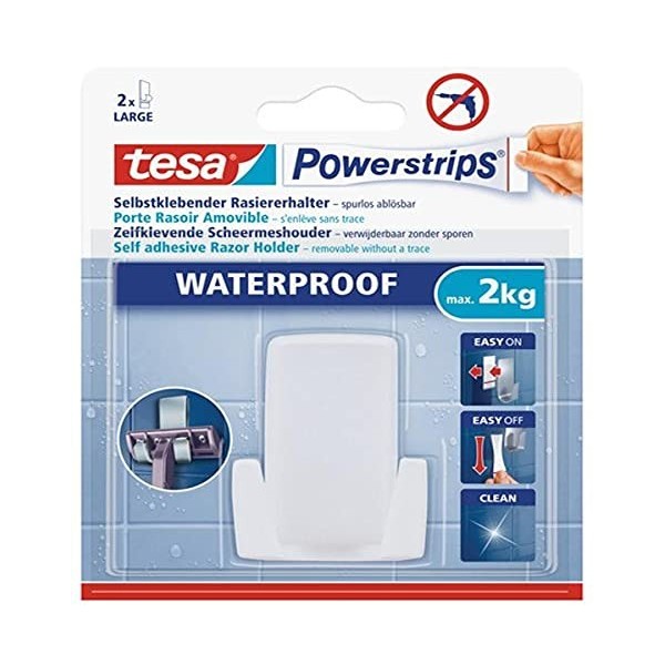 tesa Powerstrips Porte Rasoir Métal Wave - Waterproof - Support de Rasoir Amovible en Acier Inox pour la Douche - Peut suppor