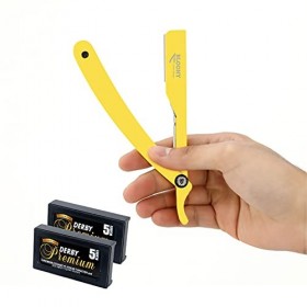 Rasoir professionnel à main levée Bloony® Laser Collection - acier inoxydable + 10 lames de rasoir Derby Platinum 20 demi-la